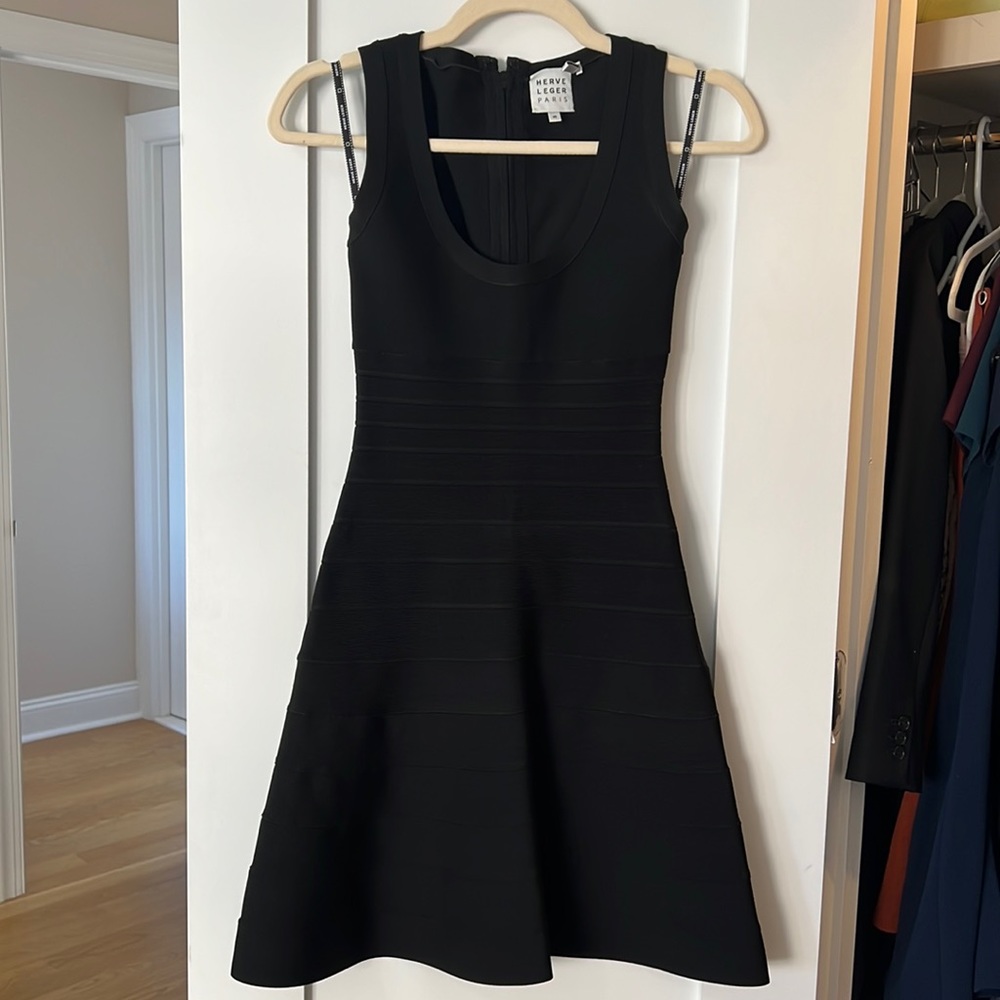 Herve Leger black a-line dress
